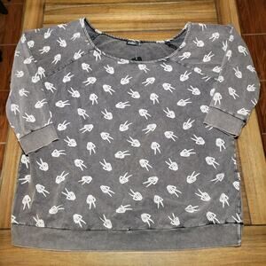 Love Sick LS Dark Grey Sweatshirt (Torrid) Peace Skeleton Hands - Size 4 NWT